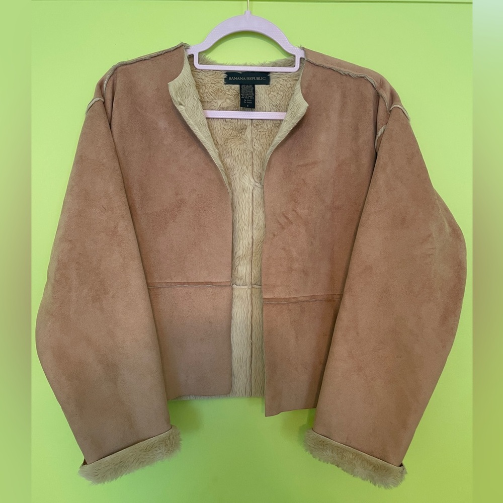 Banana Republic Tan Faux-Chamois Jacket with Cozy Sherpa Lining